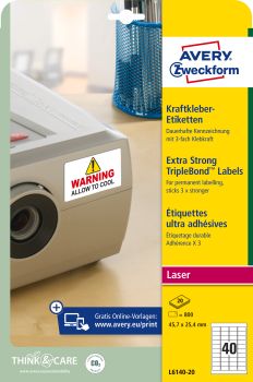 AVERY ZWECKFORM Etiketten 45,7×25,4mm L6140-20 Kraft 800 Stück