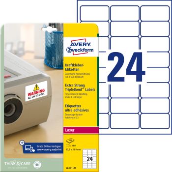 AVERY ZWECKFORM Etiketten 63,5×33,9mm L6141-20 Kraft 480 Stück