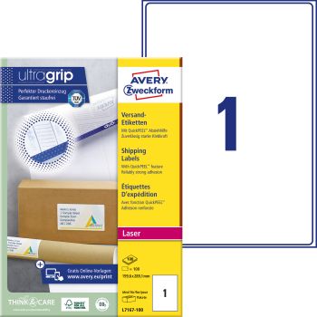 AVERY ZWECKFORM Versandetiketten 199,6x289,1mm L7167-100 weiss 100 Stk./100 Blatt