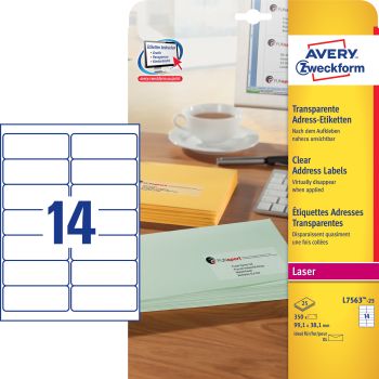 AVERY ZWECKFORM Adressetiketten 99,1x38,1mm L7563-25 transparent 350 Stück