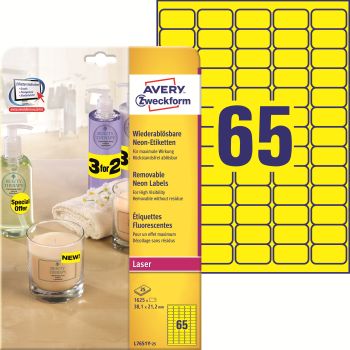 AVERY ZWECKFORM Etiketten 38,1x21,2mm L7651Y-25 gelb 1625 Stück