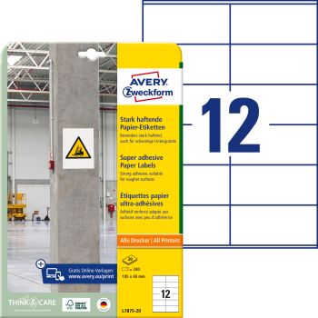 AVERY ZWECKFORM Etiketten Universal 105x48mm L7875-20 weiss, stark haftend 20 Blatt