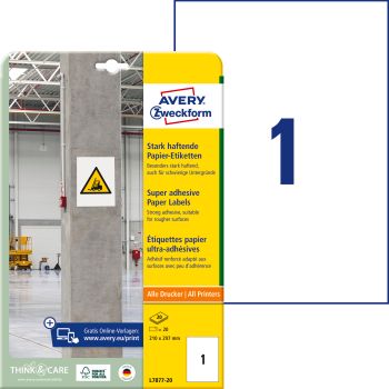 AVERY ZWECKFORM Etiketten Universal 210x297mm L7877-20 20 Blatt