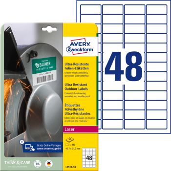 AVERY ZWECKFORM Etiketten 45,7x21,2mm L7911-10 weiss ultra-resistant