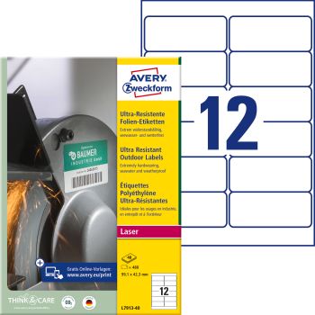 AVERY ZWECKFORM Etiketten 99.1x42.3mm L7913-40 weiss,ultra-resistent 40 Blatt