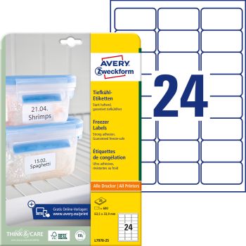 AVERY ZWECKFORM Tiefkühletiketten 63,5x33,9mm L7970-25 600 Stück