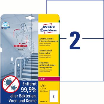 AVERY ZWECKFORM Etiketten L8012-10 Antimic. 210x148mm transp.