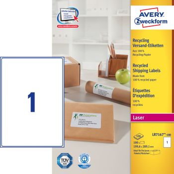 AVERY ZWECKFORM Adressetiketten 199,6x289,1mm LR7167100 recycling 100 Stück