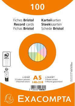 BIELLA Karteikarten liniert A5 10858E farbig assortiert 100 Stück