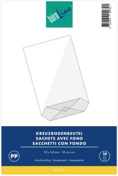 BÜROLINE Kreuzboden Beutel 95×160mm 423001 transparent 10 Stück