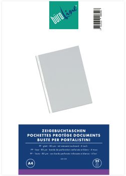 BÜROLINE Zeigetaschen PP 80 my A4 620233 transparent, glatt 25 Stück