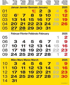 CALENDARIA 3-Monats-Wandkalender 2025 783036204598 gelb 31x40cm