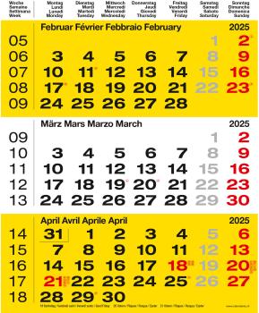 CALENDARIA 3-Monats-Wandkalender 2025 783036204598 gelb 31x40cm