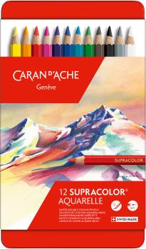 CARAN D'ACHE Farbstifte Supracolor 3,8mm 3888.312 ass. in Metallsch. 12 Stück