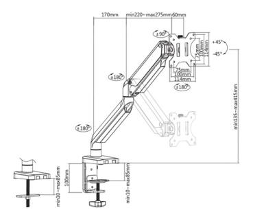 Deltaco gasspring single arm 17-32in arm-0350 1,5-8kg, 75x75-100x100 - Deltaco-arm-0350-7333048042774-09.jpg