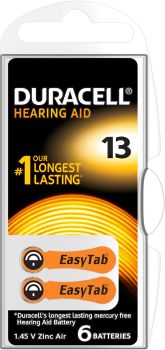 Duracell hörgeräte batterie easy tab 13 pr48, zincair, 1.5v 6 stück - Duracell-13-96077566