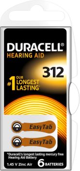 Duracell hörgeräte batterie easy tab 4-077573 312, zincair d6,1.4v. 6 stk. - Duracell-4-077573-0000096077573