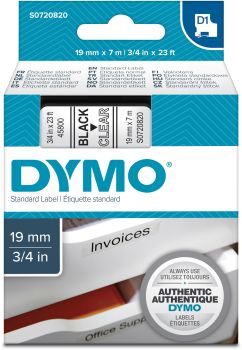 DYMO Schriftband D1 schwarz/transp. S0720820 19mm/7m