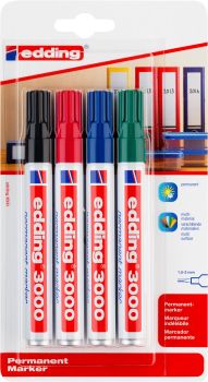 EDDING Permanent Marker 3000 1.5-3mm 3000BLI-1234 4 Farben ass. Blister