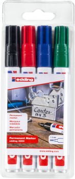 EDDING Permanent Marker 3300 1-5mm 3300-E4 schwarz,rot,blau,grün 4 Stk.