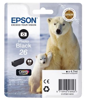 EPSON Tintenpatrone photo schwarz T261140 XP 700/800 200 Seiten