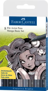 FABER-CASTELL Pitt Artist Pen Manga Basic 167107 grau 8 Stück