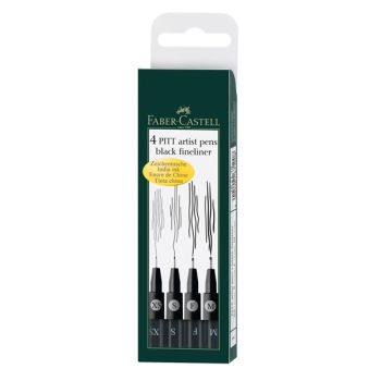 FABER-CASTELL Pitt Tuschestift Set 167115 permanent, schwarz 4 Stück