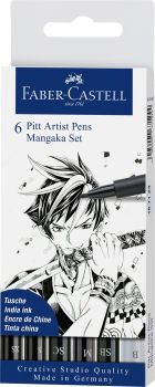 FABER-CASTELL Pitt Artist Pen Manga Mangaka 167124 schwarz 6 Stück