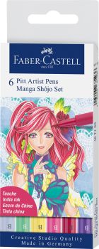 FABER-CASTELL Pitt Artist Pen Manga Shôjo 167155 diverse Farben 6 Stück