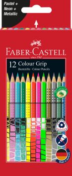 FABER-CASTELL Colour Grip 12er-Kartonetui 201569 4xPastell,4xNeon,4xMetallic