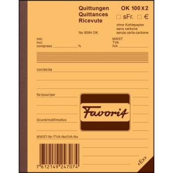 FAVORIT Quittungen 8094 OK rot/weiss,D/F/I,durchschreib.