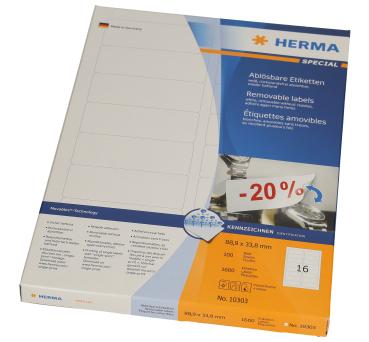 HERMA Etiketten 88.9x 33.8mm 10303 weiss 1600 Stück, 100 Blatt