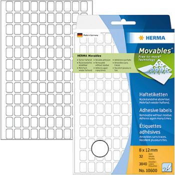 HERMA Etiketten Movables 8×12mm 10600 weiss, non perm. 3840 Stück