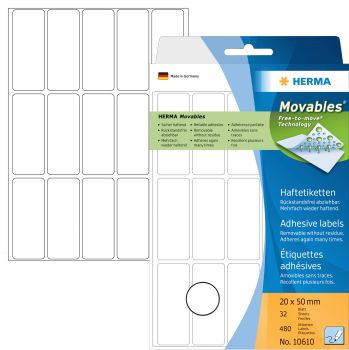 HERMA Etiketten Movables 20×50mm 10610 weiss, non perm. 480 Stück