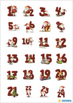 HERMA Sticker Adventskalender 15071 rot 72 Stück/3 Blatt