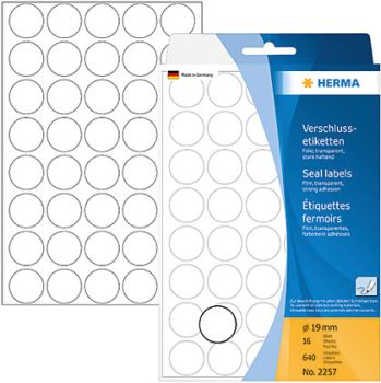 HERMA Verschlussetiketten 19mm 2257 transparent 640 Stück