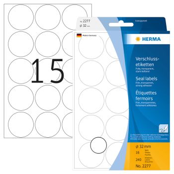 HERMA Verschlussetiketten 32mm 2277 transparent 240 St./16 Blatt