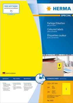 HERMA Etiketten SPECIAL 210x297mm 4401 gelb,perm. 100 St./100 Bl.