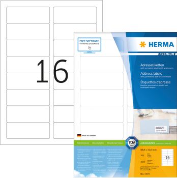 HERMA Etiketten Premium 88,9×33,8mm 4479 weiss 1600 Stück