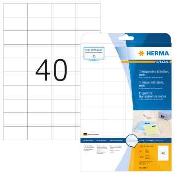 HERMA Etiketten Special 52,5x29,7mm 4684 transparent 25 Blatt