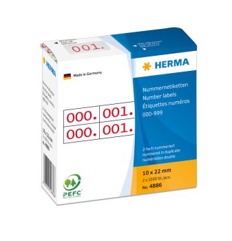 HERMA Doppel-Nummern 10x22mm 4886 rot, 0-999