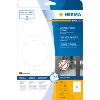 HERMA Folienetiketten 85mm 8336 weiss 150 St./25 Blatt