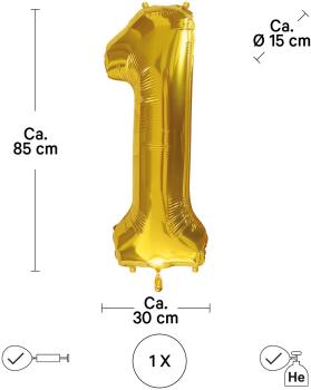 I AM CREATIVE Folienballon Zahl 1 85cm 1000-1044 gold