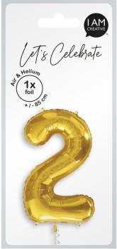 I AM CREATIVE Folienballon Zahl 2 85cm 1000-1047 gold