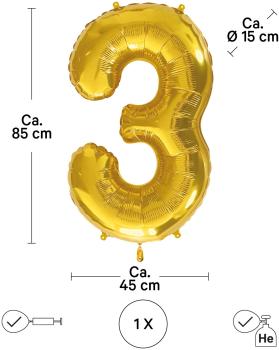 I AM CREATIVE Folienballon Zahl 3 85cm 1000-1048 gold