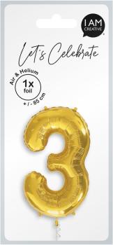 I AM CREATIVE Folienballon Zahl 3 85cm 1000-1048 gold