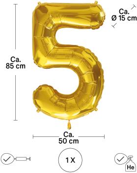 I AM CREATIVE Folienballon Zahl 5 85cm 1000-1050 gold