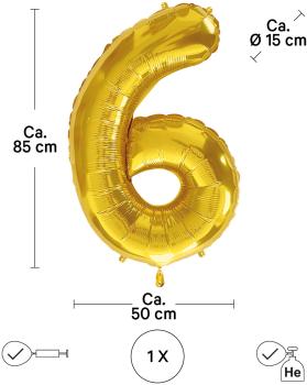 I AM CREATIVE Folienballon Zahl 6 85cm 1000-1051 gold