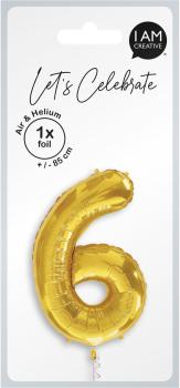 I AM CREATIVE Folienballon Zahl 6 85cm 1000-1051 gold