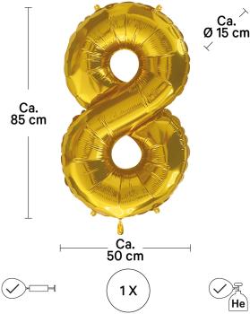 I AM CREATIVE Folienballon Zahl 8 85cm 1000-1053 gold